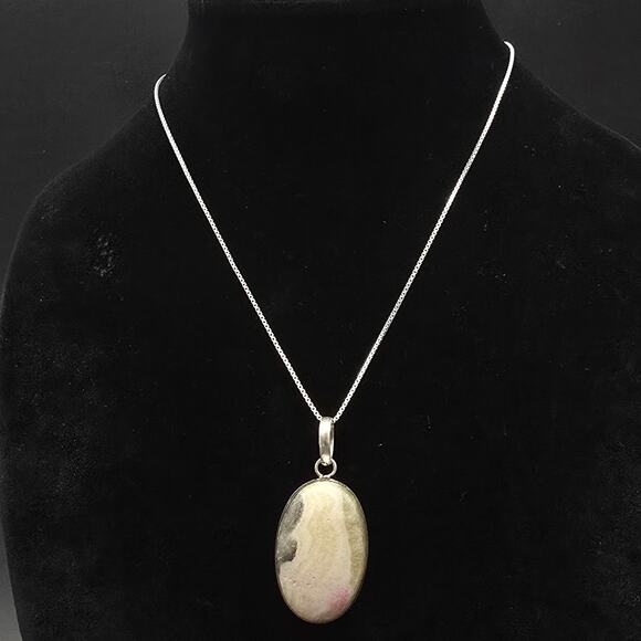 Pink Agate Sterling Silver Pendant Necklace 18 Inch Chain - Picture 5 of 11